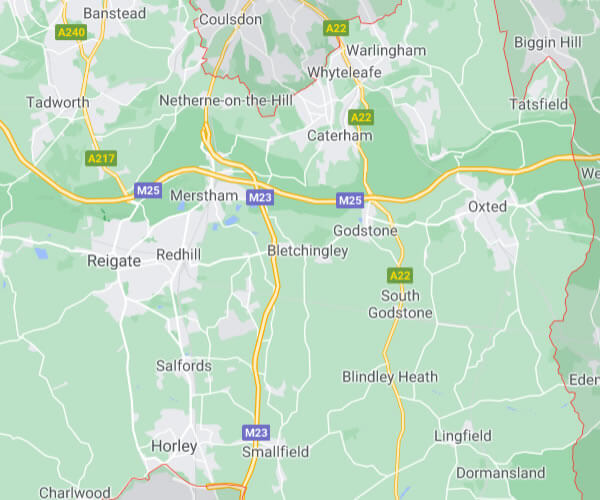 map of East Surrey areas covered